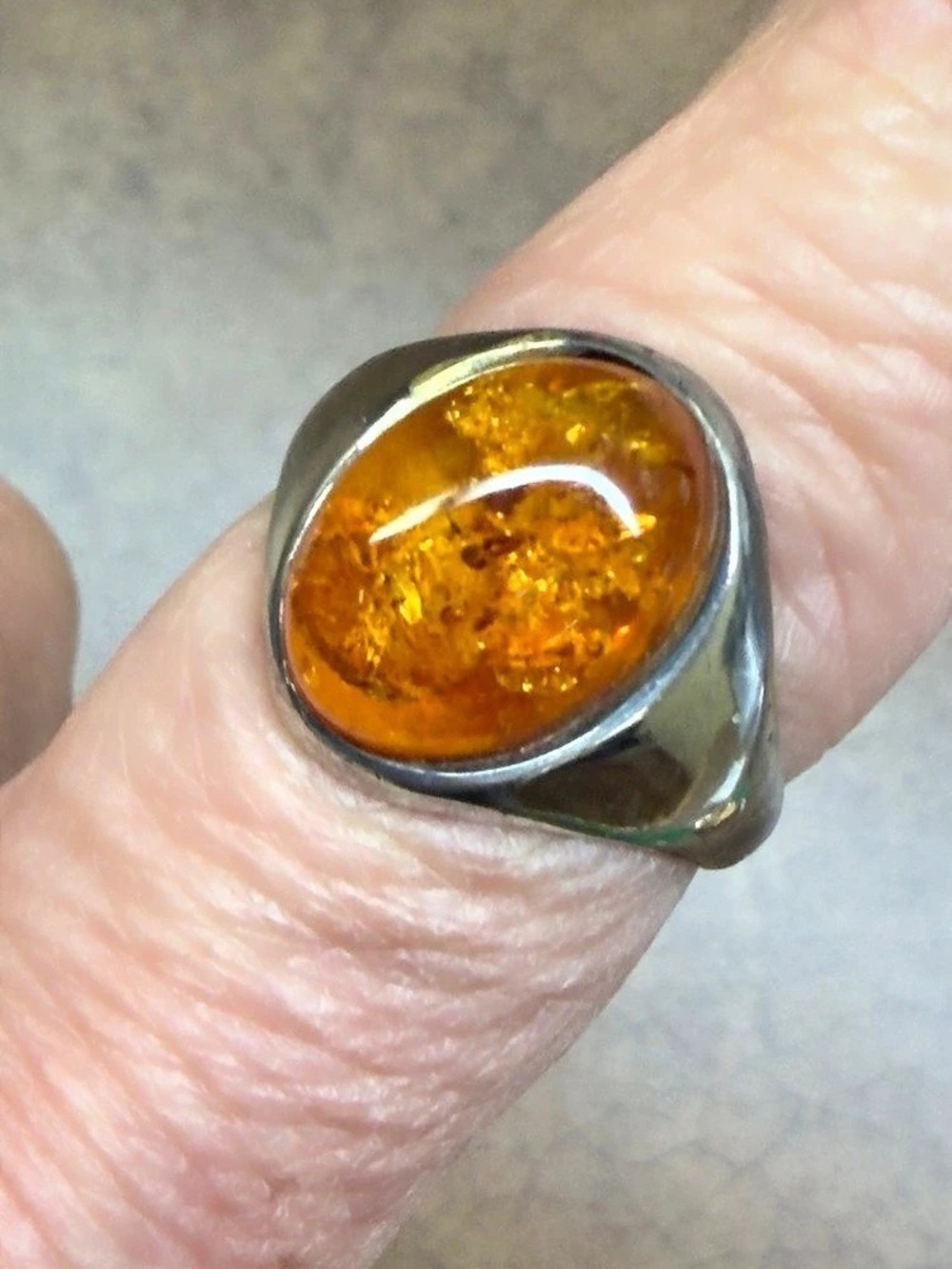 Amber  Stone Sterling Silver Ring